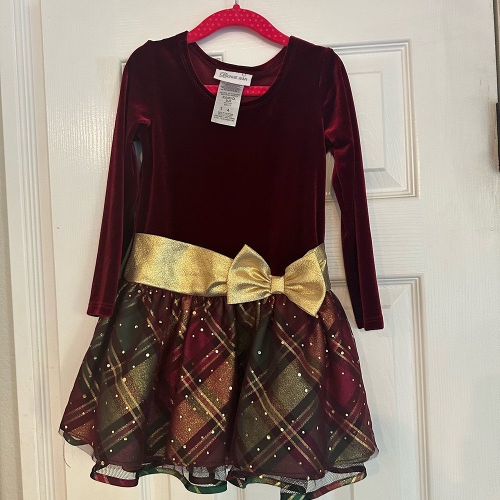 Bonnie Jean burgundy velvet Christmas Dress - size 4